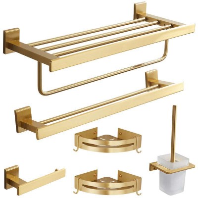 Bathroom Accessories Set Brushed Gold Towel Rack Paper Holder Towel Bar Corner Shelf Toilet Brush holder Hooks Bathroom Hardware