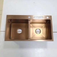 Nano Rose Gold Under Counter Kitchen Double Basin with Knife Stand Stainless Steel Kitchen Wash Basin Double Bowl