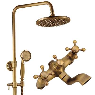 Luxury Antique Brass Carving Rainfall Shower Sets Faucet Mixer Tap With Tub Faucet Brass Bath Ceramic Shower Mixer Set Bathroom