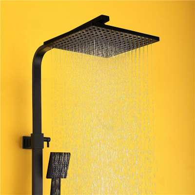 Square Black Paint Bathroom Shower Set Bathtub Faucets Shower Mixer Tap Bath Shower Taps Three-function Waterfall Faucets