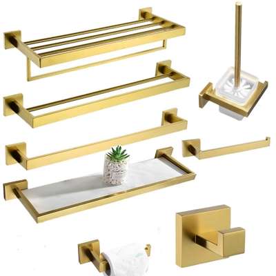 Light Brushed Gold Towel Bar Bathroom Toilet Brush Holder Stainless Steel Towel Rack Shower Shelf Bathroom Accessories