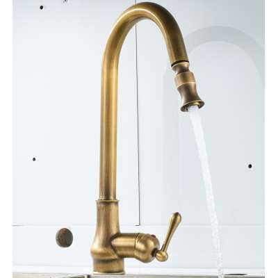 Antique Pull Out Kitchen Faucet Hot and Cold Water Tap Brass Mixer Sink Swivel 360 Degree Mixer Pull Down Mixer Faucet