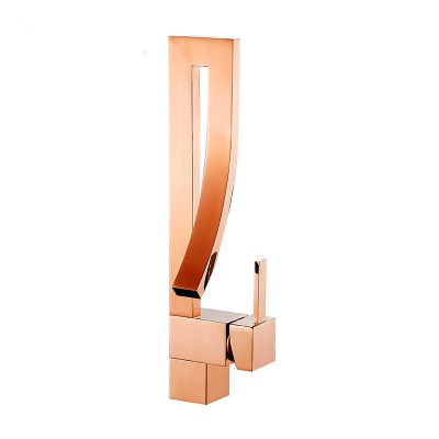 Basin Faucets Rose Gold Brass Faucet Square Bathroom Sink Faucet Single Handle for Bathroom Basin