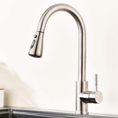 Commercial Kitchen Faucet Stainless Steel Single Handle Pull Out Kitchen Sink Faucets with Pull down Sprayer, Brushed Nickel