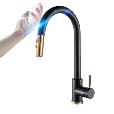 Sensor Kitchen Faucets Black Smart Touch Inductive Sensitive Faucet Mixer Tap Single Handle Dual Outlet Water Modes