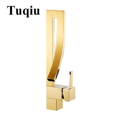 Basin Faucets Gold Brass Faucet Square Bathroom Sink Faucet Single Handle Deck Mounted Toilet Hot And Cold Mixer Water Tap