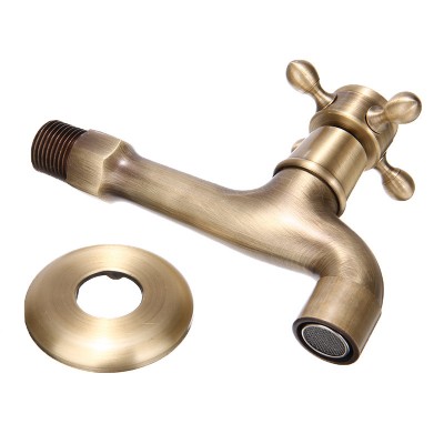 1pc Antique Brass Decorative Faucet Wall Mounted Kitchen Bathroom Single Faucet Tap Single Cold Water